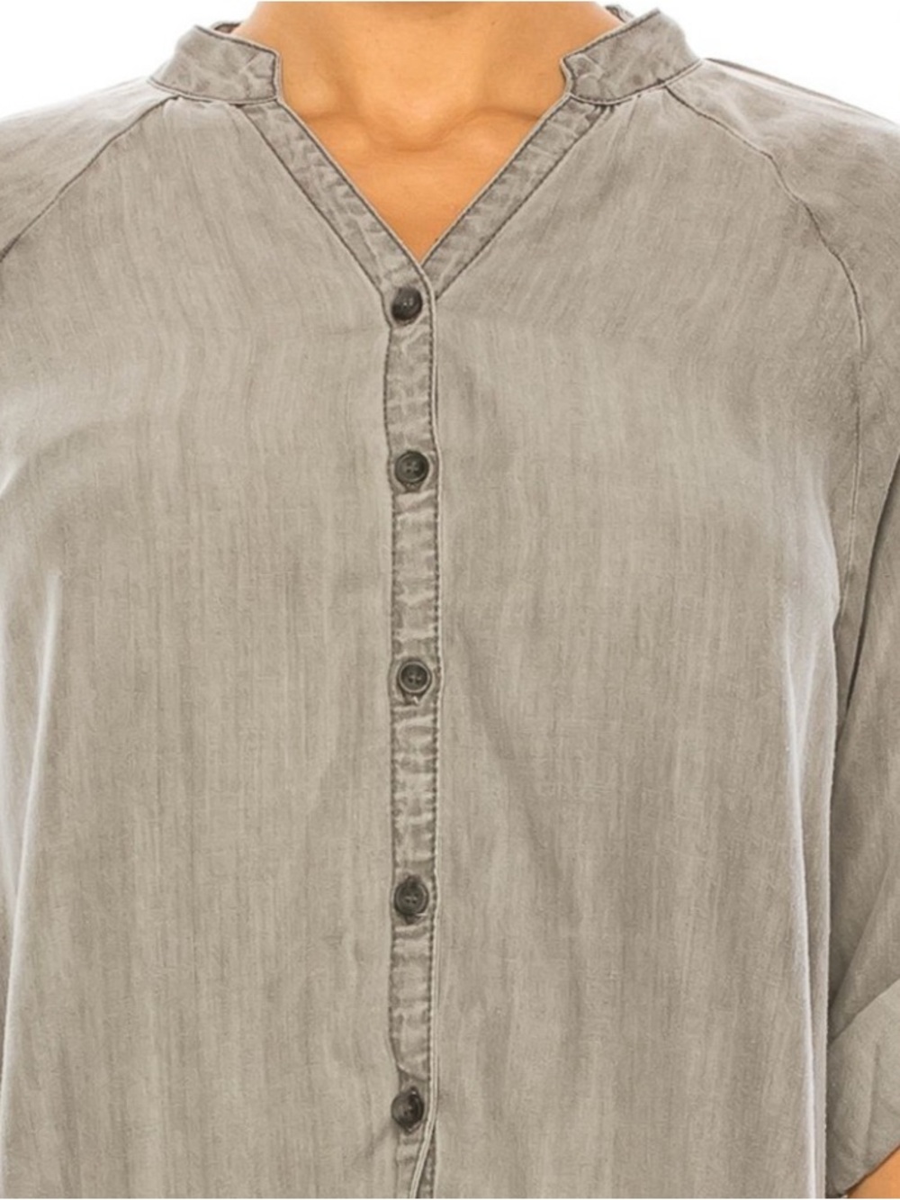 Thread & Supply Frayed-Hem Button Front Blouse in Gray - Picture 4 of 13
